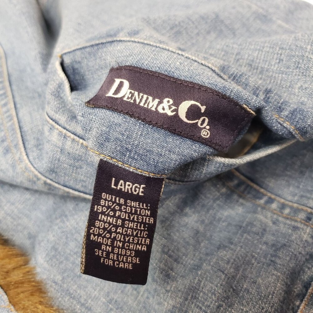 Denim & Co Womens Reversible Denim Vest Button Jacket Faux Fur Size Large - Picture 7 of 10